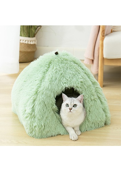 Yeşil (40X40X37 Cm) Sıcak Peluş Kedi Yatağı Çok Yumuşak Kedi Evi Küçük Köpek Yastık Pet Kanepe Şezlong Köpek Kulübesi Yavru Sepeti Pet Mat Ev Kediler Için Yataklar (Yurt Dışından)