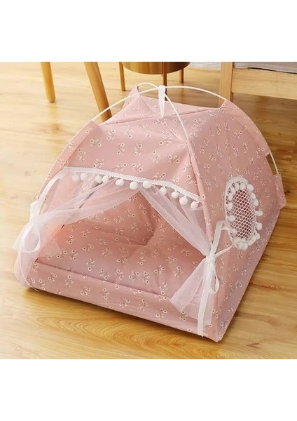 Pembe Çiçekler M 52X52X40CM Tatlı Prenses Kedi Yatağı Genel Teepee Kapalı Rahat Hamak Zeminler Katlanabilir Kedi Çadırı Köpek Evi Yatak Evcil Hayvan Sepeti Yastık (Yurt Dışından)