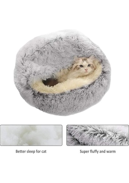 Pembe Uzun Peluş 40CM 2 In 1pet Köpek Kedi Yatak Yuvarlak Peluş Kedi Sıcak Yatak Evi Küçük Köpekler Kediler Için Yumuşak Uzun Peluş Yatak Yuva Çörek Isınma Uyku Yatağı (Yurt Dışından)