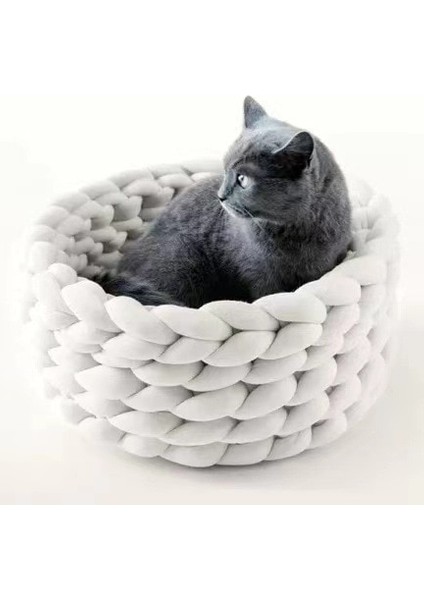 Beyaz 55 cm (1.5 Kg) Örgü Pamuk Yumuşak Köpekler Kediler Yatak Paspasları Büyük Sıcak Köpek Kulübesi Pet Mat Köpek Yastık Ev Evcil Hayvan Kulübesi Pet Köpek Kedi El Dokuması Yatak (Yurt Dışından)