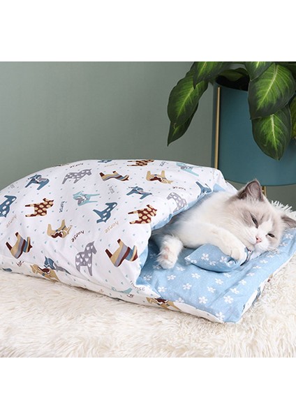 Çiçekler L 65X50CM Kedi Uyku Tulumu Sarılma Mağara Yatağı Köpek Yatakları Kış Kendiliğinden Isınan Evcil Hayvan Evi Yastık ile Yavru Küçük Yavru Köpekler Için Japon Futon (Yurt Dışından)