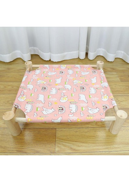 6pembe Ayı 51X44X13CM Yükseltilmiş Kedi Yatak Evi Kedi Hamak Yatak Ahşap Kanvas Kedi Şezlong Küçük Köpekler Için Tavşan Kediler Dayanıklı Tuval Pet House Malzemeleri (Yurt Dışından)