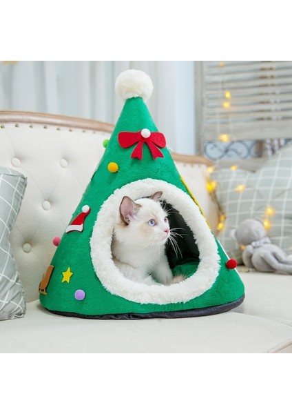 Green-1 S(38X45CM) Sıcak Pet Yatak Noel Şapka Şekli Kedi Kulübesi Evi Yumuşak Peluş Yuva Köpek Küçük Kedi Uyku Yatakları Çadır Taşınabilir Evcil Hayvan Yastığı Mat (Yurt Dışından)