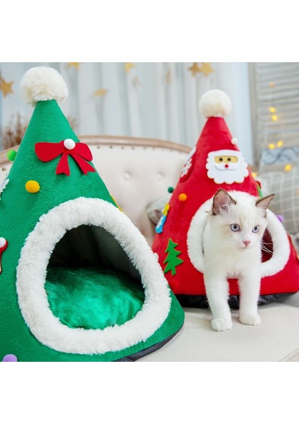 Green-1 S(38X45CM) Sıcak Pet Yatak Noel Şapka Şekli Kedi Kulübesi Evi Yumuşak Peluş Yuva Köpek Küçük Kedi Uyku Yatakları Çadır Taşınabilir Evcil Hayvan Yastığı Mat (Yurt Dışından) fiyatları