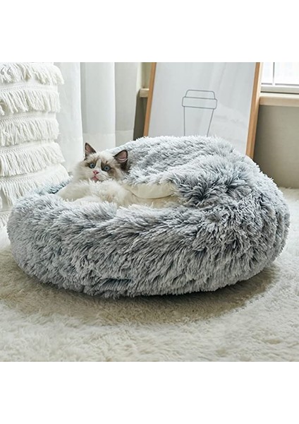 Pembe Uzun Peluş 40X40 cm Kış Uzun Peluş Pet Kedi Yatağı Yuvarlak Kedi Yastık Ev Sıcak Kedi Sepeti Kedi Uyku Tulumu Kedi Yuva Kulübesi 2 In 1 Küçük Köpek Kedi Için (Yurt Dışından)