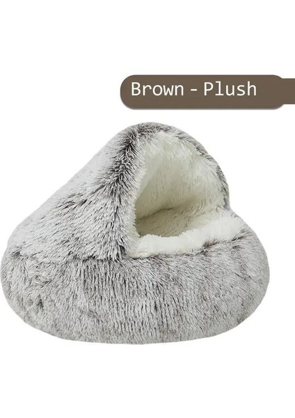 Kahverengi Kısa Kadife 50CM Uzun Peluş Pet Köpek Kedi Yatak Yumuşak Kedi Sıcak Yatak Yuvarlak Peluş Ev Yatak Küçük Köpekler Için Kediler Yuvası 2 In 1 Kedi Yatağı (Yurt Dışından)
