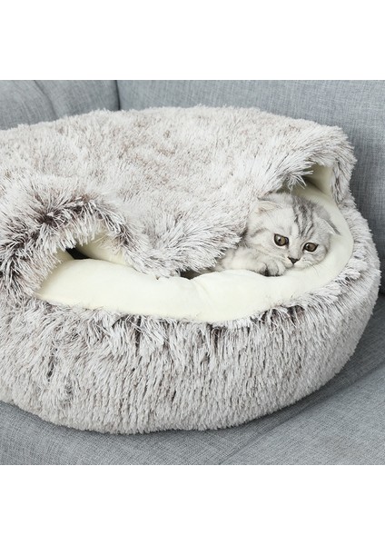Kahverengi Kısa Kadife 50CM Uzun Peluş Pet Köpek Kedi Yatak Yumuşak Kedi Sıcak Yatak Yuvarlak Peluş Ev Yatak Küçük Köpekler Için Kediler Yuvası 2 In 1 Kedi Yatağı (Yurt Dışından)