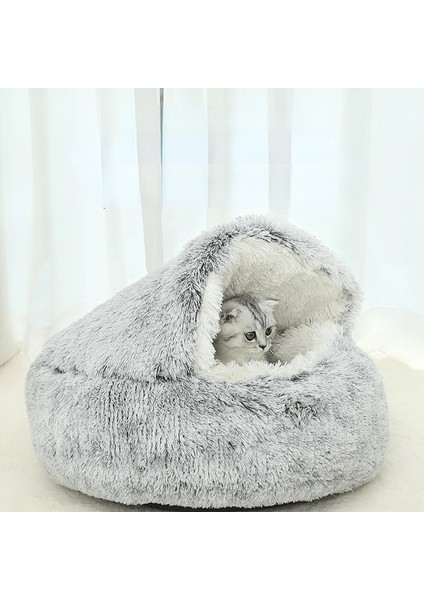 Kahverengi Kısa Kadife 50CM Uzun Peluş Pet Köpek Kedi Yatak Yumuşak Kedi Sıcak Yatak Yuvarlak Peluş Ev Yatak Küçük Köpekler Için Kediler Yuvası 2 In 1 Kedi Yatağı (Yurt Dışından)