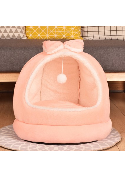 Pembe L 45X45X42CM Sevimli Kış Kedi Yatağı Yarı Kapalı Kedi Yuvası Sıcak Peluş Evcil Hayvan Evi Dört Mevsim Minderleri Köpek Kulübesi Sepeti Mat Küçük Orta Kediler Için (Yurt Dışından)