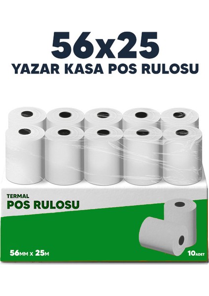 56 x 25 (10 PAKET 100 RULO) Termal Pos Rulosu Pos Kağıdı