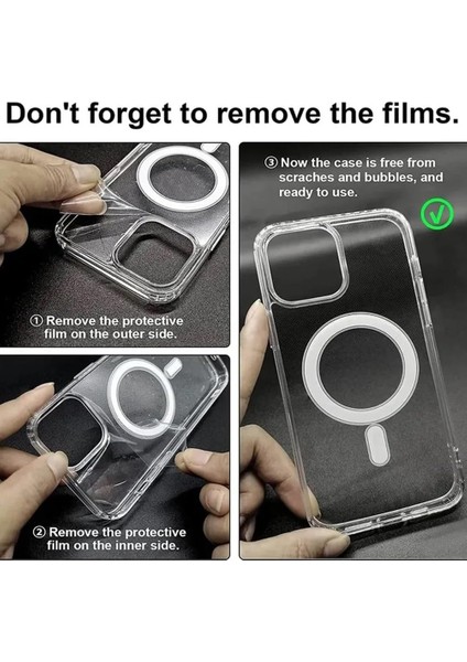 iPhone 15 Plus ile Uyumlu Kılıf Tacsafe Wireless Halka Magnetik Attractive Kapak Şeffaf