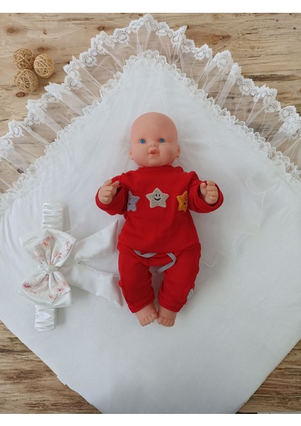 Yenidoğan Hanımeli Desenli Taç Nakışlı Delüks Kundak Bebek Battaniyesi modelleri