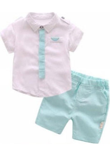 Minigimin Cicileri Kardeş Kombin Dijital Baskı Yeşil Elbise Gömlek Şort Takım (Tek Takım Satış Fiyatıdır) - Erkek