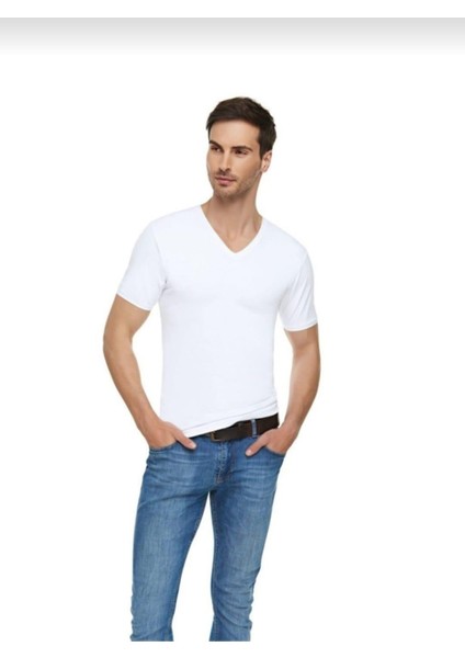 1303 Erkek Elastan V Yaka Atlet Tekli