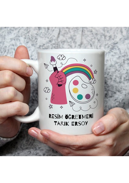 Kişiye Özel Resim Öğretmeni Baskılı Öğretmenler Günü Kişiye Özel Tasarım Beyaz Kupa