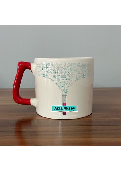 Kişiye Özel Fen Bilimleri Öğretmeni Deney Tüpü Baskılı Kırmızı Kulplu D Kupa