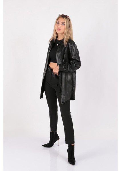 10361-FW Kadın Deri Gömlek Ceket