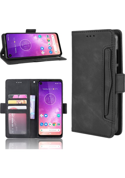 Motorola Moto One Vision Kart Yuvalı Deri Cüzdan Telefon Kılıfı (Yurt Dışından)
