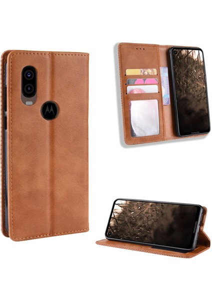 Motorola Moto One Vision Cüzdan Deri Flip Telefon Kılıfı (Yurt Dışından)