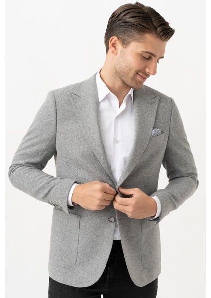 L'aquila C3021 Regular Fit 6 Drop Yünlü Likralı Ceket Desenli