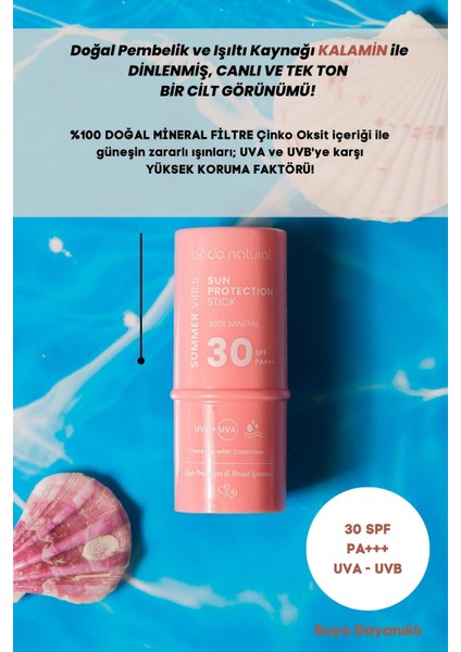 Bade Natural Pembe %100 Mineral Filtreli ve Doğal Güneş Koruyucu Stick 30 SPF