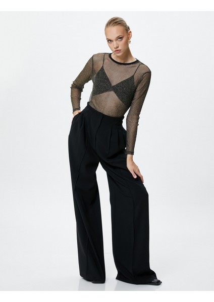 Transparan Tişört Simli Uzun Kollu Bisiklet Yaka fiyatları