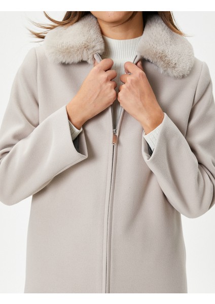 Uzun Kaşe Kaban Çıkarılabilir Suni Kürk Yaka Fermuarlı indirimleri