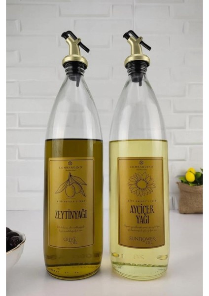 Vetro 2'li Zeytinyağı ve Sıvıyağ Şişesi Gold Etiketli Yağdanlık 1000 ml SH-0024