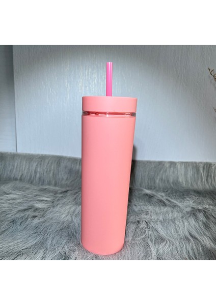 500 ml Çift Katmanlı Buzlu Düz Bardak Moda Ins Rüzgar Yüksek Renkli Su Bardağı Taşınabilir Pipetli Su Bardağı (Yurt Dışından)