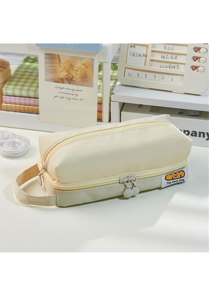 Ekmek Saplı Kalem Çantası Çift Katmanlı Büyük Kapasiteli Kalem Çantası Dev Tutabilir Öğrenci Kalem Kutusu Net Kırmızı Kanvas Kırtasiye Kutusu (Yurt Dışından)