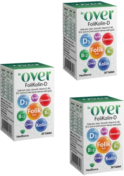 3 Li Folikolin-D Multivitamin Folikasit,kolin,zencefil,vit D,B6,B12,İYOT Çinko Içeren Gıda Takviyesi