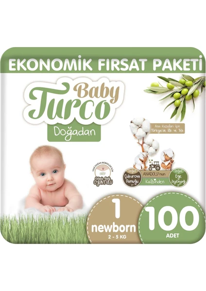 Baby Turco Doğadan Ekonomik Fırsat Paketi Bebek Bezi 1 Numara Newborn 100 Adet