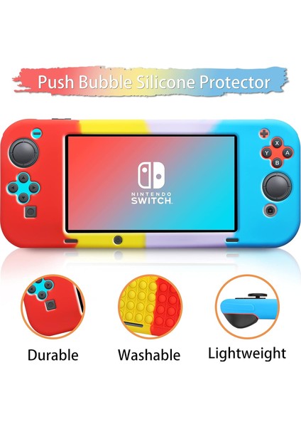 Switch Case Için Fidget Pop Bubble Case Renkli Yumuşak Silikon Koruyucu Kapak Çizilmez Nintendo Switch 6.2-Sarı Pembe Mavi Mor ile Uyumlu (Yurt Dışından)