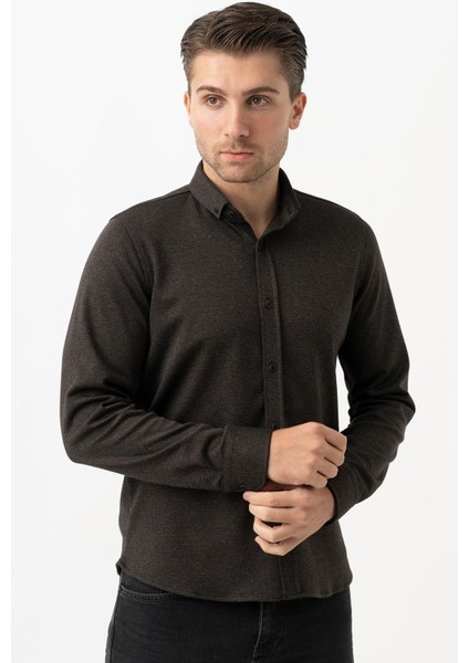 Busto Arsizio G3009 Slim Fit Gömlek Laci Vizon modelleri