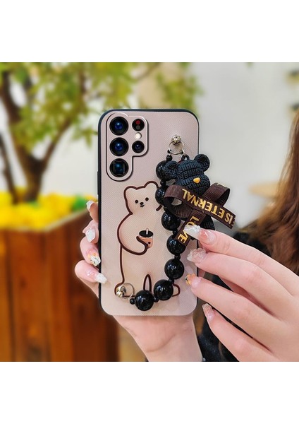 Samsung Galaxy S22 Ultra Için Telefon Kılıfı Ayı Boncuk Zinciri Yumuşak Tpu Darbeye Dayanıklı Tampon Koruyucu Kapak (Yurt Dışından)