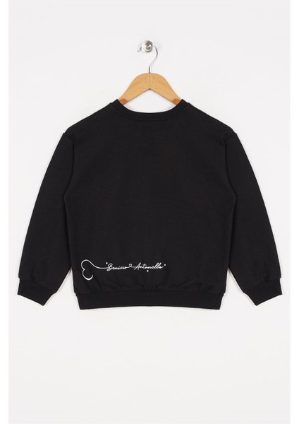 Kız Çocuk Siyah Renkli Minimalist Kalp Baskılı Sweatshirt