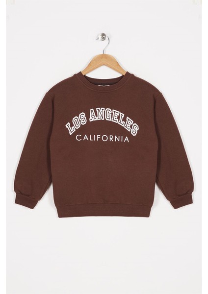 Kız Çocuk Kahverengi Los Angeles California Baskılı Şardonlu Sweatshirt