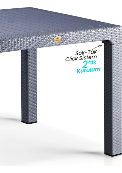 Camsız 90X150CM Bahçe Balkon Masası Rattan Desenli Outdoor Serisi