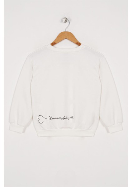 Kız Çocuk Ekru Renkli Minimalist Kalp Baskılı Sweatshirt fiyatları
