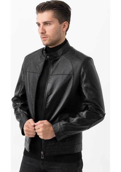 Treviso 5001 Işlemeli Slim Fit Deri Mont Siyah fiyatları