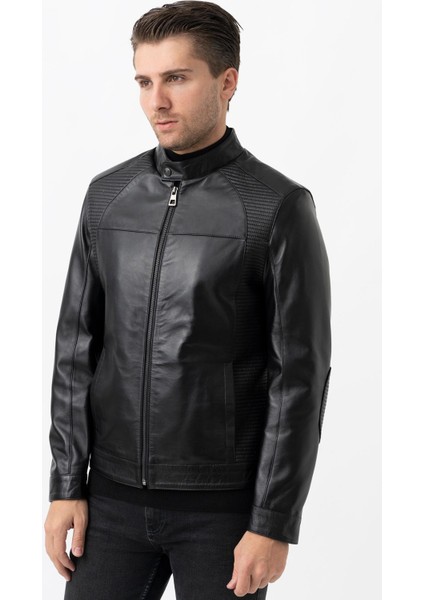 Treviso 5001 Işlemeli Slim Fit Deri Mont Siyah modelleri