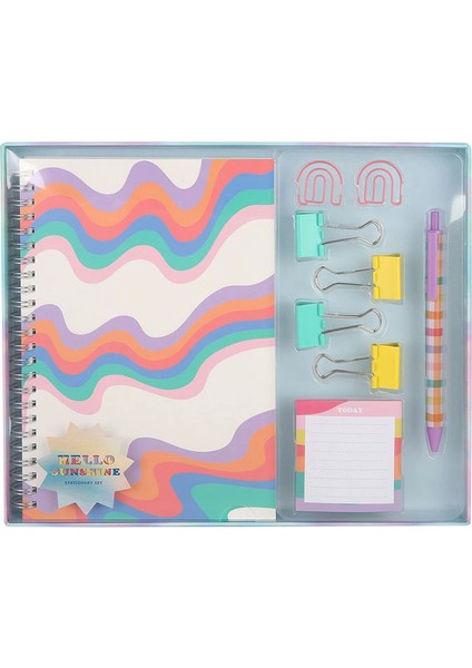Kırtasiye Seti A5 Spiral Defter Plastik Tükenmez Kalem 4 Adet 25MM Dosya Klipsi, 2 Adet Ataç ve Not