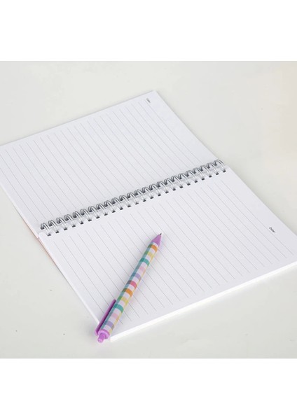 Kırtasiye Seti A5 Spiral Defter Plastik Tükenmez Kalem 4 Adet 25MM Dosya Klipsi, 2 Adet Ataç ve Not
