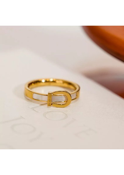 Moda Çift Yüzük Altın-Beyaz Kabuk Kemer Tokası Yüzük (Yurt Dışından)