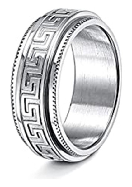 Moda Çift Yüzük Gümüş-Çin Seddi Desenli (8mm) (Yurt Dışından)