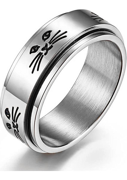 Moda Çift Yüzük Gümüş - Sevimli Kedi Yüzü - Dönen Yüzük (Yurt Dışından)