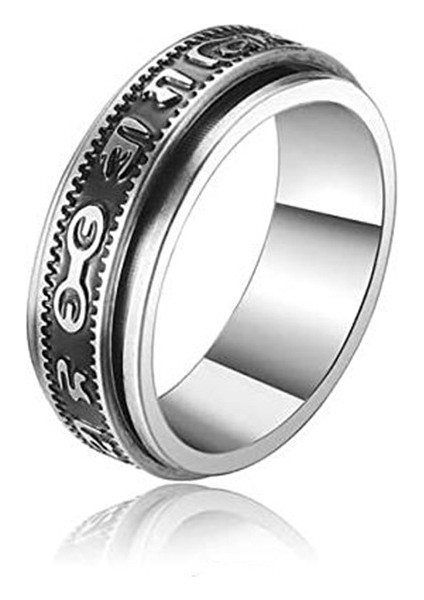 Moda Çift Yüzük Gümüş ve Siyah-Altı Kelime Mantra (Yurt Dışından)