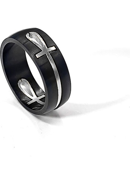 Moda Çift Yüzük Gümüş Siyah-Haç (Yurt Dışından)