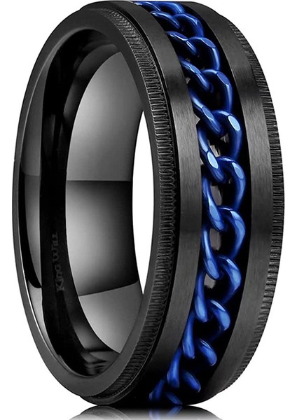 Moda Çift Yüzüğü Kabartmalı Siyah Arka Plan + Mavi Zincir - Dönen Halka (Yurt Dışından)