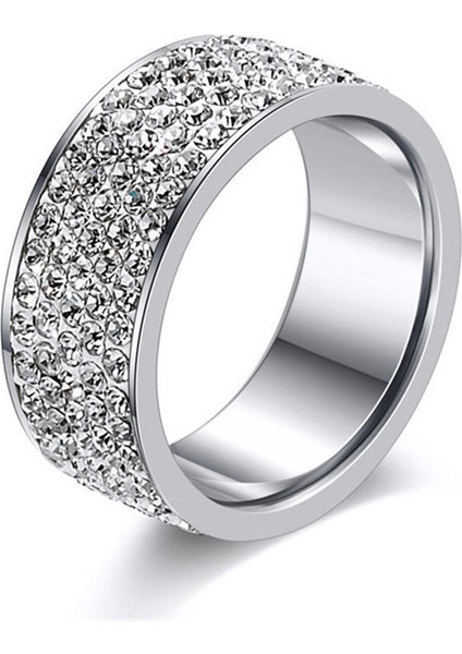 Moda Çift Yüzük Gümüş-Beş Sıra Pırlanta Dolu (Yurt Dışından)